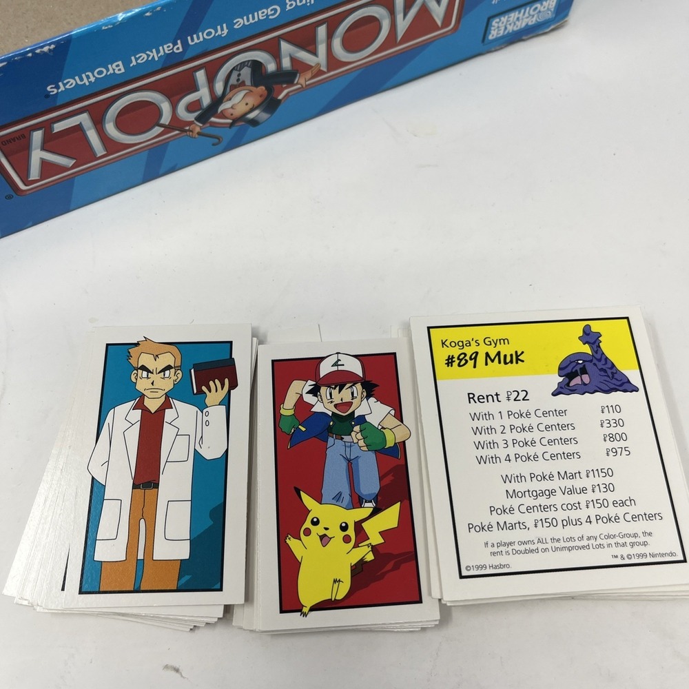 1999 Monopoly Pokemon Board Game Replacement Trainer Oak Title Card Complete Set